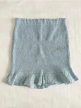 Abercrombie & Fitch Light Blue Smocked Mini Skirt with Ruffle Hem